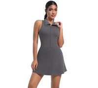AGYMNX Robe Femme Sport Tennis Golf Robe d't sans Manche Robes Loisirs Casual A-Line Pliss Zip Ensemble Vtements Sport Gris fonc M