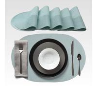 AGYO Lot de 6 Sets de Table ovales tressés 44 × 29,5 cm - Placemat en PP Bleu océan, antidérapant, Lavable, Enroulable - Décoration élégante pour Table, Cuisine et extérieure