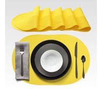 AGYO Lot de 6 Sets de Table ovales tressés 44 × 29,5 cm - Placemat en PP Jaune Soleil, antidérapant, Lavable et Enroulable - élégants pour Table, Cuisine, Jardin