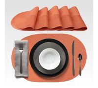 AGYO Lot de 6 Sets de Table ovales tressés 44 × 29,5 cm - Placemat en PP Orange Terre, antidérapant, Lavable et Enroulable - Design élégant pour Table, Cuisine et extérieur