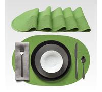AGYO Lot de 6 Sets de Table ovales tressés 44 x 29,5 cm - Placemat Ovale en PP Vert, Lavable, antidérapant et Enroulable - Idéal pour Table, Cuisine et extérieur