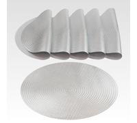 AGYO Lot de 6 Sets de Table Ronds tressés Ø 38 cm - Dessous de Plat en PP argenté, antidérapant, Lavable et Enroulable - Design élégant pour Table, Cuisine et extérieur