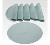 AGYO Lot de 6 Sets de Table Ronds tressés Ø 38 cm - Dessous de Plat en PP Bleu Pastel antidérapant, Lavable et Enroulable - élégants pour Table, Cuisine et extérieur