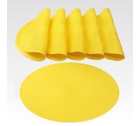 AGYO Lot de 6 Sets de Table Ronds tressés Ø 38 cm - Dessous de Plat en PP Jaune Soleil, antidérapant, Lavable et Enroulable - Décoration Moderne pour Table, Cuisine et extérieur