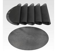 AGYO Lot de 6 Sets de Table Ronds tressés Ø 38 cm - Dessous de Plat en PP Noir antidérapant, Lavable et Enroulable - Décoration Moderne pour Table, Cuisine et extérieur