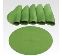 AGYO Lot de 6 Sets de Table Ronds tressés Ø 38 cm - Dessous de Plat en PP Vert Citron Vert, antidérapant, Lavable et Enroulable - Style Moderne pour Table, Cuisine et extérieur