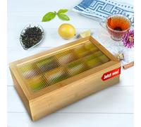 AH Boîte à thé en bambou avec 8 compartiments - Boîte à thé pour ranger les sachets de thé avec fenêtre et fermeture magnétique, h x l x p : 9 x 28 x 16 cm, naturel