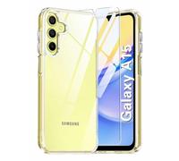 AHABIPERS 4 en 1 Coque pour Samsung Galaxy A15 4G/5G avec 3 Pièces Protection Écran en Verre Trempé, Transparent Étui de Silicone Antichoc, Clair Mince Souple TPU Bumper Housse