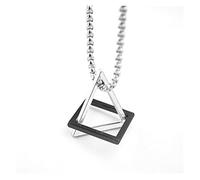 AHAFEI Exquis Collier en acier inoxydable avec combinaison de triangles géométriques à la mode pour hommes et femmes, chaîne croisée carrée Punk, 1 pièce (Color : XL977-Silver Black)
