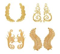 AHANDMAKER 4 Paires Feuille Fleur Broderie Applique, Style Ethnique Doré Coudre Fer Sur Feuille Guirlande Patch Fleur Brodé Applique pour Bricolage Couture Robe de Bal Vêtements Pantalons Chaussures