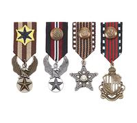 AHANDMAKER 4 Pcs Costume Militaire Insigne Médaille en Alliage, Broche de Médailles de Combat de Héros Militaire, Bouclier Aigle et Étoile Marine Militaire Insigne pour Hommes Manteau Veste Uniforme