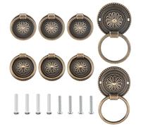 AHANDMAKER 8 Ensembles D'Anneaux de Tirage Poignées, 2 Styles Vintage Antique Commode Boutons Bronze Anneau Plat Rond pour Armoire Tiroir Chevet Placard