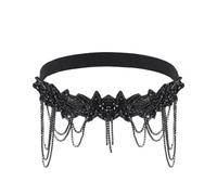 AHANDMAKER Bandeau style années 1920 - Bandeau élastique en tissu avec strass - Motif floral - Chaîne de - Bijoux pour danse, bal de fin d'année, anniversaire de mariage - Accessoire de