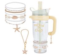 AHANDMAKER Bracelets pour accessoires de tasse Coquillage Étoile de mer Bracelet Empilage Charmes pour décorations de tasses Perles Stapel Charm pour tasses 30 oz et 40 oz, Acier allié