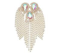 AHANDMAKER Épaulette d'épaule en strass, longue chaîne en cristal, broche en fer étincelant pour fête, scène, costume, théâtre, cosplay, uniforme, Fer