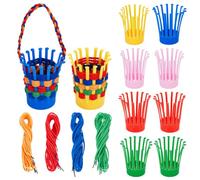 AHANDMAKER Kit de tissage de 10 paniers avec 30 cordons et base de tissage en plastique pour la fabrication de paniers, panier tricoté à la main pour imagination, coordination, amusant, éducatif