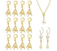AHANDMAKER Lot de 12 pendentifs « Je t'aime » pour bijoux | Pendentif en forme de main dorée avec fermoirs à pince de homard, pendentif geste pour bracelets et travaux manuels