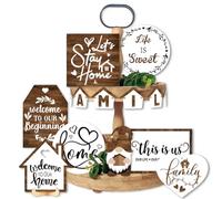 AHANDMAKER Lot de 14 plateaux en bois à étages - Décoration de table « Welcome to Our Home » - Décoration de table rustique pour la maison de ferme