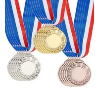 AHANDMAKER Lot de 15 médailles de récompense avec rubans de cou - Médailles de récompense dorées, argentées et bronze avec rubans pour compétitions, défi, coupe en métal, 5,1 cm