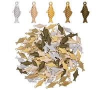 AHANDMAKER Lot de 150 pendentifs en forme de poisson - 5 couleurs - Avec animaux marins - Style tibétain - Thème océan - Pour la fabrication de bijoux - Colliers à faire soi-même - Bracelets et