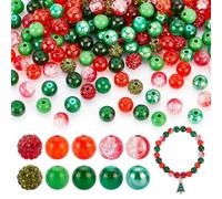 AHANDMAKER Lot de 180 perles rondes en verre craquelé de 8 mm pour travaux manuels, bracelets de Noël, colliers, boucles d'oreilles, fabrication de bijoux - Rouge et vert