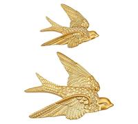 AHANDMAKER Lot de 2 sculptures murales antiques en résine 3D en forme d'oiseau volante - Décoration murale - Hirondelle dorée - Ornements à suspendre pour salon, chambre à coucher, jardin