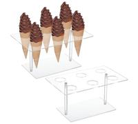 AHANDMAKER Lot de 2 supports pour sachets de crème glacée en acrylique pour | Présentoir à gaufres à 6 trous, transparent, pour fête, buffet, anniversaire, mariage, décoration de table de dessert