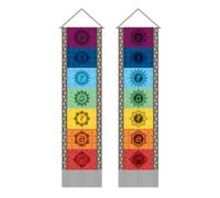 AHANDMAKER Lot de 2 tapisseries colorées Yoga Chakra avec pompon - À suspendre au mur pour décoration d'intérieur - 33 x 130 cm