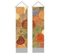 AHANDMAKER Lot de 2 tapisseries d'art de cercle bohème, décoration murale mystérieuse abstraite, art mural vertical, longue tapisserie, rideau mythologique, rideau de porte à pompons, à suspendre au