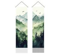 AHANDMAKER Lot de 2 tapisseries de paysage naturel, motif forêt de montagne, brumeux, rideau de porte chinois, rideau de porte chinois, tapisserie murale à suspendre pour chambre à coucher, salon