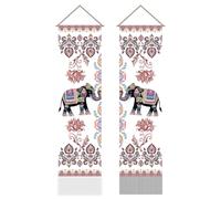 AHANDMAKER Lot de 2 tapisseries d'éléphant indien, tapisserie murale verticale traditionnelle pour salon, décoration murale, entrée (115,7 x 33 cm)