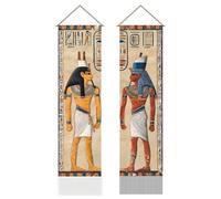 AHANDMAKER Lot de 2 tapisseries égyptiennes antiques, pharaons et hiéroglyphes à suspendre verticales sur le thème de l'Égypte rétro pour décoration de chambre à coucher, salon, 115,7 x 33 cm