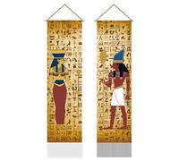 AHANDMAKER Lot de 2 tapisseries hiéroglyphiques de l'Égypte ancienne, tapisserie hiéroglyphique verticale à suspendre sur le thème égyptien à pompons pour chambre à coucher, salon (115,7 x 115,7 cm x