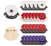AHANDMAKER Lot de 24 broches en forme de fleur en métal de 4 couleurs - Épingles commémoratives pour le jour commémoratif du jour du souvenir - Épinglettes en émail - Pour vétéran, souvenir de fête