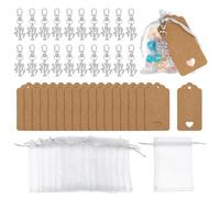 AHANDMAKER Lot de 24 porte-clés avec motif arbre de vie, cartes de remerciement et sacs en organza, arbre de vie argenté, connexion pour bricoler, porte-bonheur, réunion de famille, cadeaux