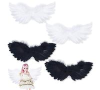 AHANDMAKER Lot de 4 mini ailes d'ange pour l'artisanat - Noir et blanc - Plume - Ailes d'ange douces et moelleuses - Pour ornements faits maison - Décoration de peluches (4 x 8,5 (5) cm)