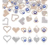 AHANDMAKER Lot de 48 breloques en forme de cœur brillant en alliage - 12 styles - Motif cœur mauvais œil - Saint-Valentin - Pour attrape-rêves - Pour fabrication de bracelets, colliers, boucles