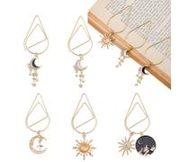 AHANDMAKER Lot de 5 marque-pages, 5 styles céleste, tarot, lune, soleil, étoile, trombones, dorés, fournitures de bureau, astrologie, amateurs de littérature mystique, cadeaux