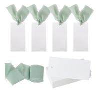 AHANDMAKER Lot de 50 étiquettes vierges en carton de 10 x 5 cm avec ruban à franges vertes pour mariage, dîner, fête, anniversaire, événement