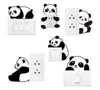 AHANDMAKER Lot de 6 autocollants muraux pour interrupteur, 17,8 x 17,8 cm, motif pandas de dessin animé pour chambre d'enfant, salon, bureau, maison, famille