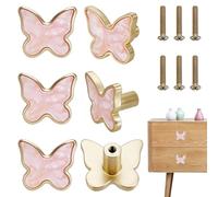AHANDMAKER Lot de 6 boutons de tiroir en forme de papillon - En forme de coquillage - Pour armoire, tiroir, salle de bain, armoire, décoration - Rose - 2,8 x 3,2 x 2,2 cm