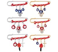 AHANDMAKER Lot de 6 broches en acier inoxydable avec breloque en forme de Fatima pour la chance, le mauvais œil, amulette rouge pour homme, femme, écharpe, hijab