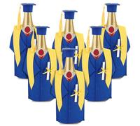 AHANDMAKER Lot de 6 housses de bouteille de vin bleues pour enterrement de vie de jeune fille - Couvertures de bouteille de vin de remise de diplôme - Décoration pour fête de remise de diplôme, bleu,