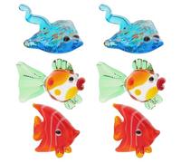 AHANDMAKER Lot de 6 petites figurines de poissons, 3 styles de figurines d'animaux en verre pour la décoration de table, figurines de poisson papillon, figurines de poisson rouge, affichage miniature