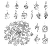 AHANDMAKER Lot de 60 pendentifs en forme de feuilles de cœur - Arbre de vie - Alliage tibétain - Feuilles - Perles de branche - Pendentifs creux en métal pour la fabrication de bijoux DIY - Couleur