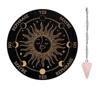 AHANDMAKER Planche de Pendule de sorcière, Métaphysique de Divination Radiesthésie Planche en Bois Sculpté avec Un Cristal Collier Planche à Ronde kit Fournitures D'Autel, Le Soleil Embrasse la Lune