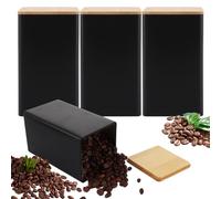 AHAQU Lot de 4 boîtes à thé, café et sucre - 8,5 x 8,5 x 15 cm - Noir - Avec couvercles hermétiques en bambou - Pour le stockage des aliments