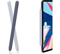 AHASTYLE Coque en silicone ultra fine compatible avec Apple Pencil 2nd Generation, iPad Pro 11 12,9 pouces - Pack de 2 (bleu nuit et bleu)