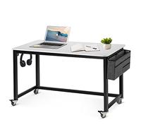 AHB Bureau d'ordinateur roulant de 139,7 cm avec 4 roues lisses, bureau d'écriture mobile de style simple, table d'étude, station de travail mobile avec cadre en métal