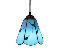 AHCDDYM Lustre de plafond en vitrail de 15,2 cm, style Tiffany, petite lampe à suspendre, feuilles bleues, suspension en verre, abat-jour pour salle à manger, cuisine, îlot, chambre à coucher, E26/E